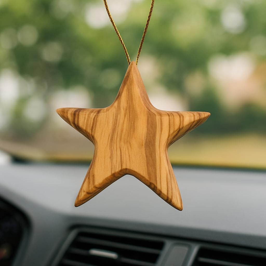 Handcrafted Olive Wood Star Ornament - Unique 2.56”x2.76” Eco-Friendly Christmas Tree Decor, Authentic Mediterranean Craft, Sustainable Holiday Decoration, Perfect Eco Gift for Christmas
