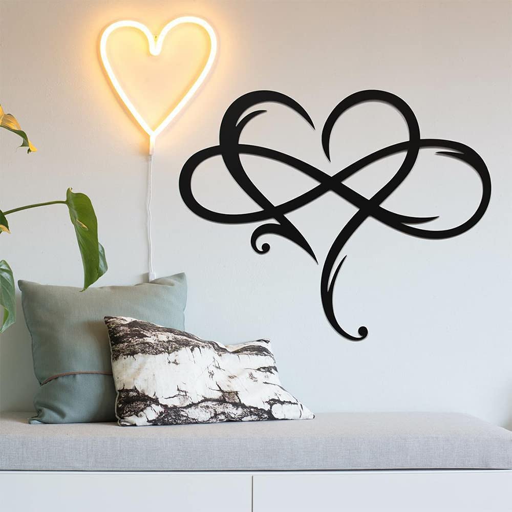 Infinity Heart Wall Decor, Unique Infinity Heart Metal Art Wall Decor Love Sign Steel Wall Plaques Bedroom Ornaments for Home Wedding Decor, Room Living Room Decoration (Black, 15.7x14inch)