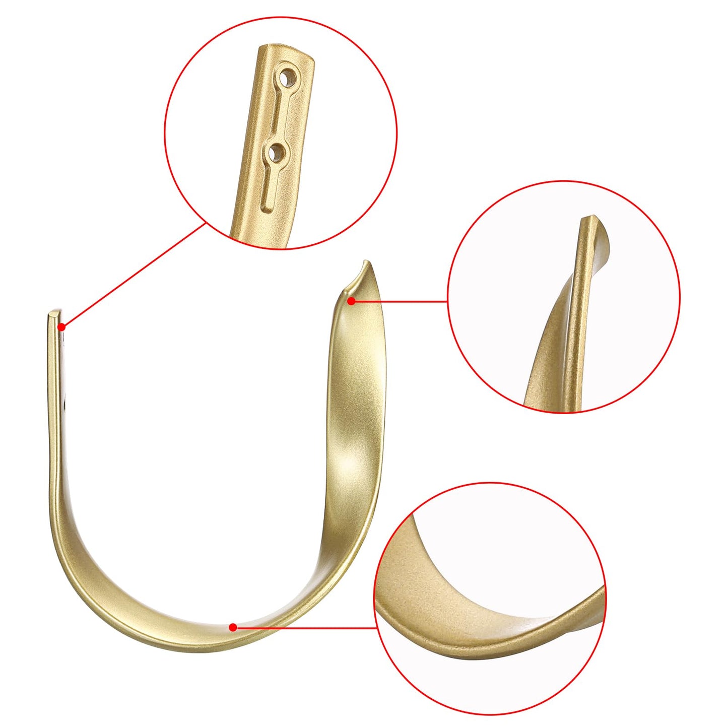 Sumnacon 2 Pcs Aluminum Alloy Curtain Holdbacks - Decorative Wall Mounted Drapery Tiebacks with Screws, Heavy Duty Window Treatment Holdbacks for Home Decor, Gold