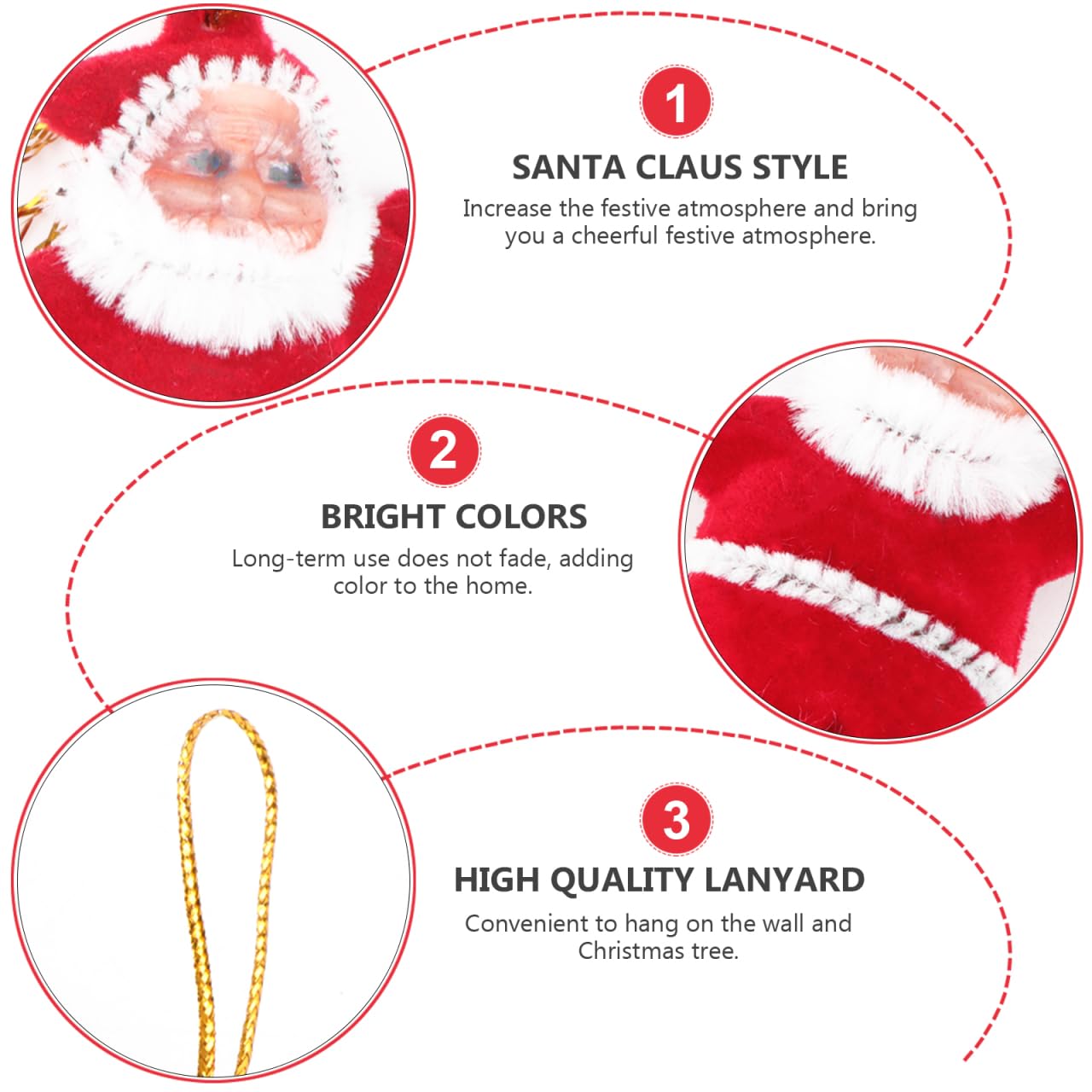 Garneck 20pcs Mini Santa Claus Ornaments Miniature Plush Christmas Tree Hanging Decorations Xmas Tree Pendants for Holiday Party Home Decor