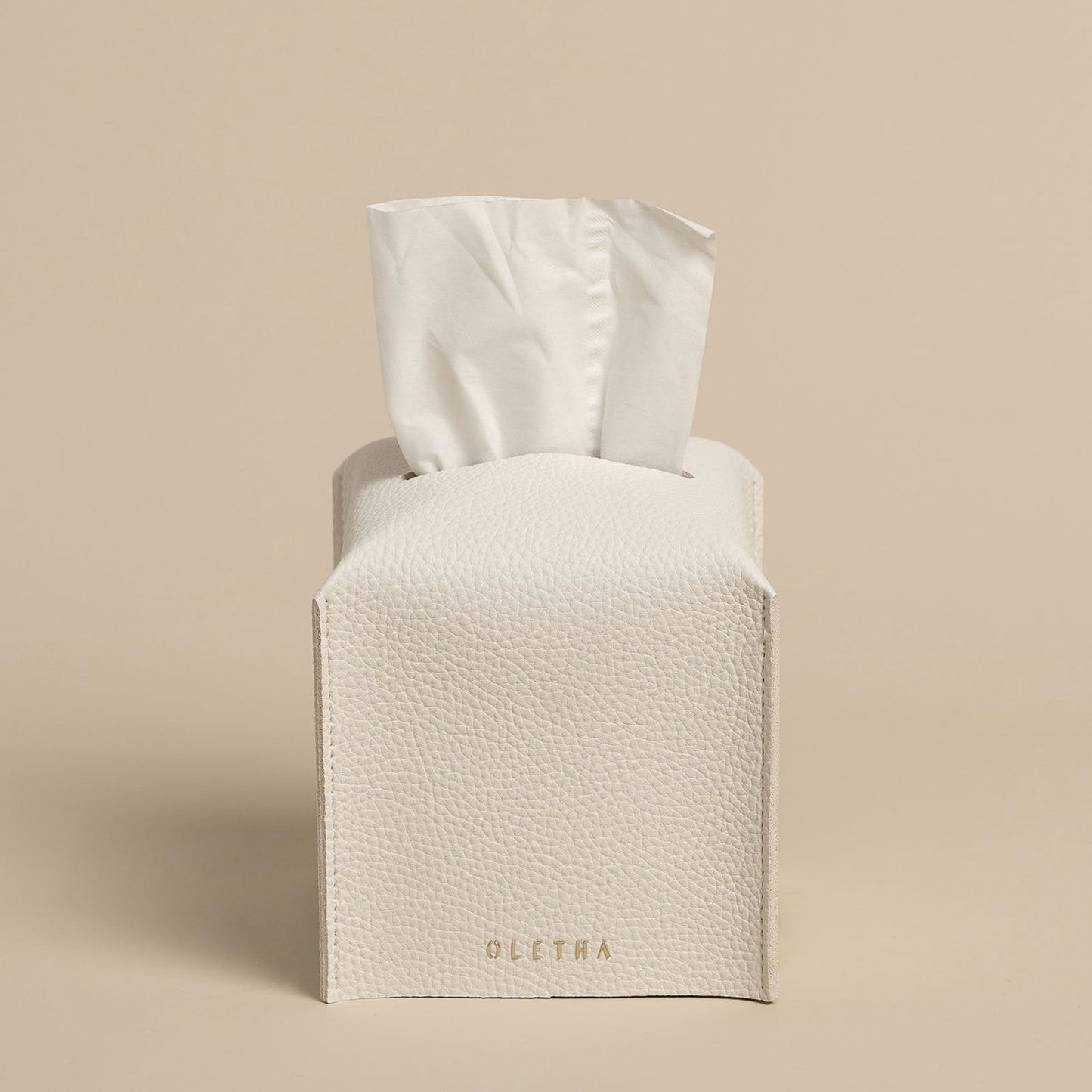 OLETHA Square Tissue Box Cover - Aesthetic Desk Decor for Room, Home & Office - Tissues Cube Boxes Holder - White
