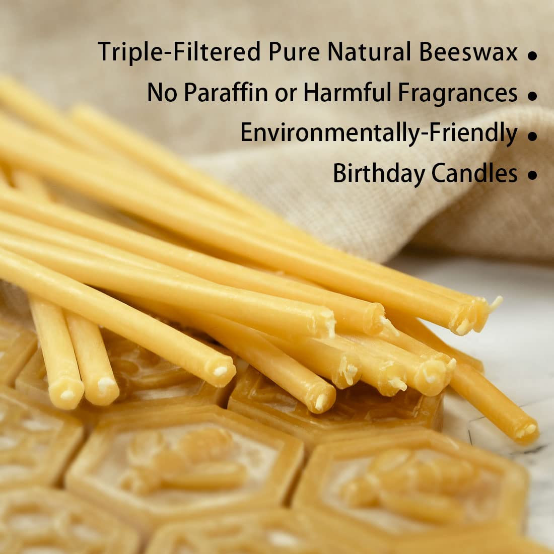 DEYBBY Beeswax Birthday Candles 100 Count Dripless and Smokeless Eco Taper Candles for Home, Dinner, Cake, Prayer, Church, Hanukkah, Christmas