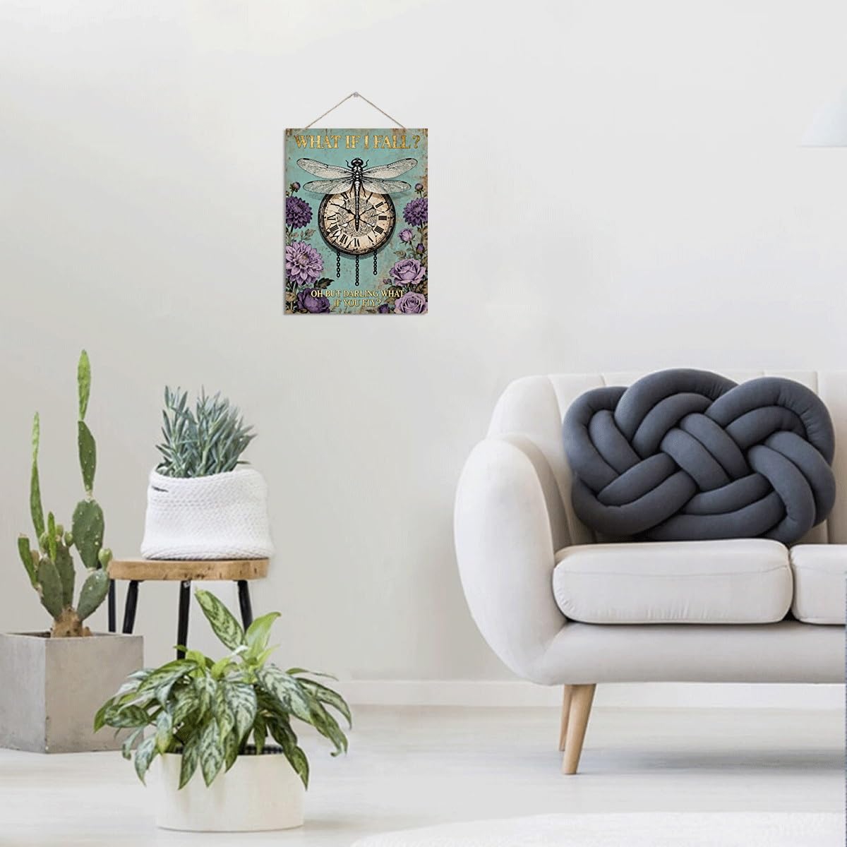 Inspirational Hanging Wall Decor Sign, What If I Fall? Oh But Darling What If You Fly Sign, Home Office Bedroom Living Room Study Room, Gift for Friends Colleague Family