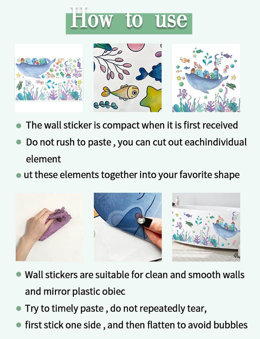 Tropical Plants Wall Decal, Peel and Stick Vinyl Stickers, Green Leaves and White Flowers, 22.4x15.7 inches