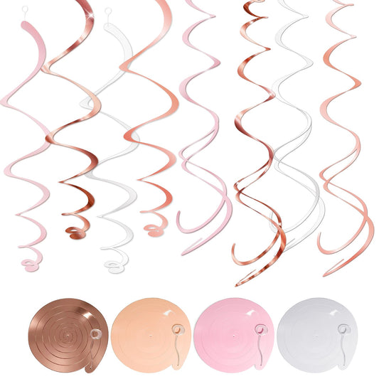 HonuGoGo Pink Hanging Swirl Decorations for Party – 42PCS Rose Gold Foil Ceiling Streamers with Hooks for Birthday, Bridal Shower, Bachelorette, Holiday Celebrations