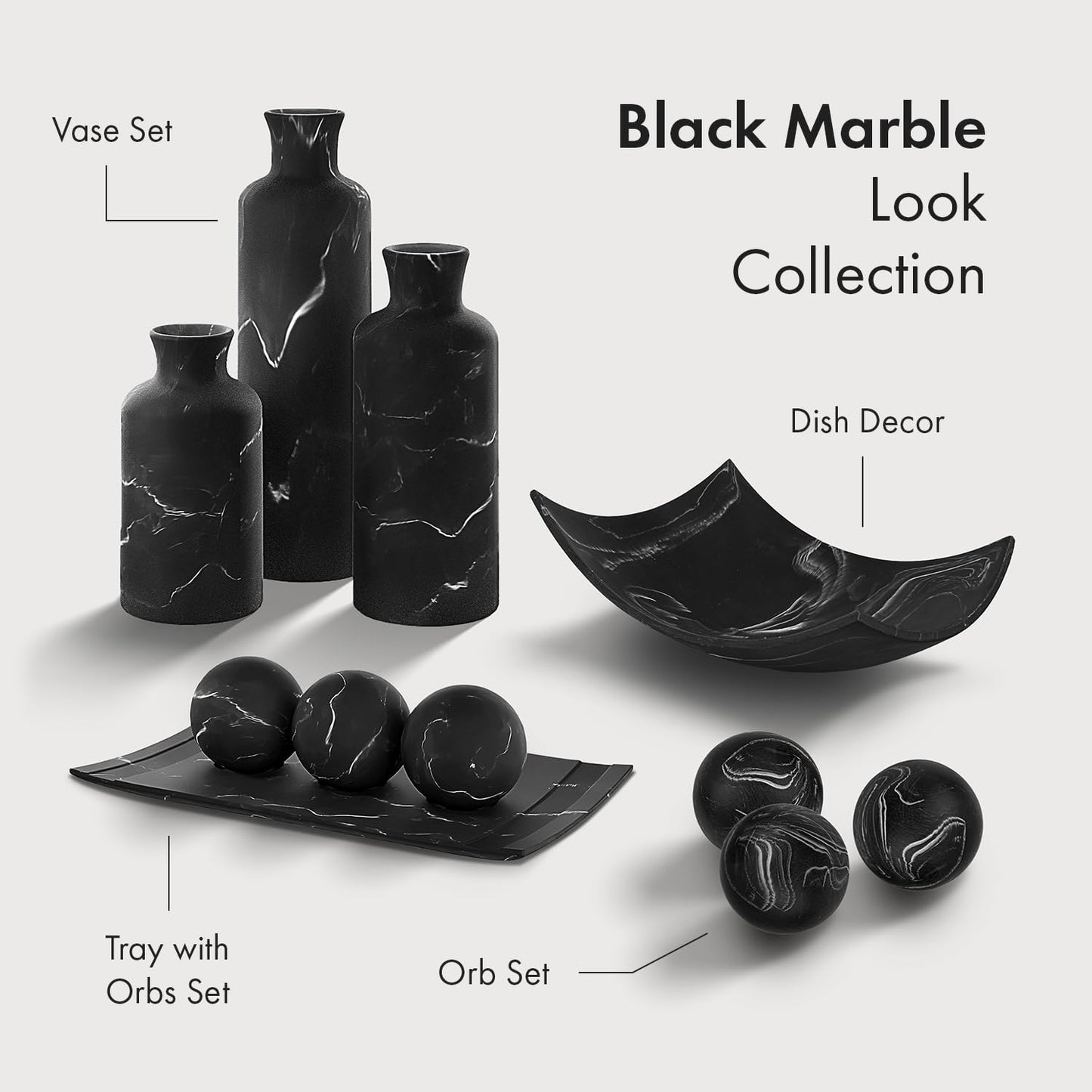 Creative Scents Marble Look Decorative Bowl with matching Set of 8 Balls for Coffee Table Centerpiece, Dining Table, Living Room