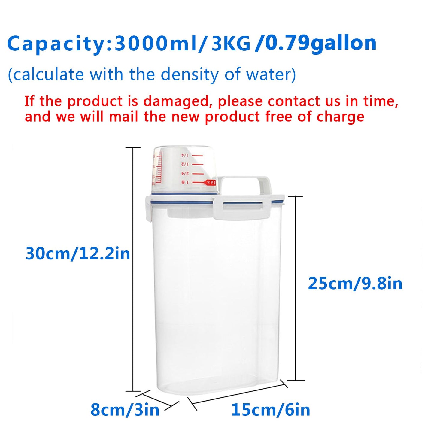 jioko 2 Pcs 5.5 LB Rice Storage Container, Airtight Cereal Flour Dispenser with Pouring Spout & Measuring Cup, Kitchen Plastic Clear Dry Food Storage Bin for Grain Oatmeal Snacks Pet Dog Food
