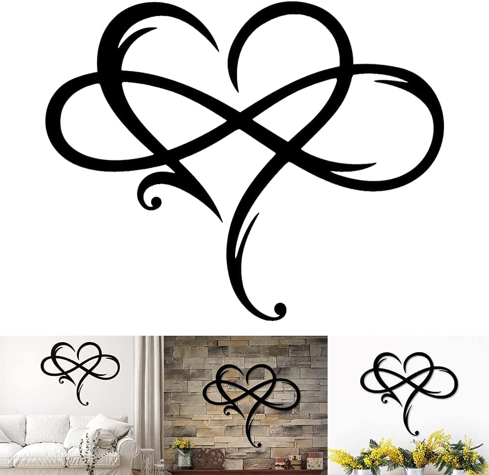 Infinity Heart Wall Decor, Unique Infinity Heart Metal Art Wall Decor Love Sign Steel Wall Plaques Bedroom Ornaments for Home Wedding Decor, Room Living Room Decoration (Black, 15.7x14inch)