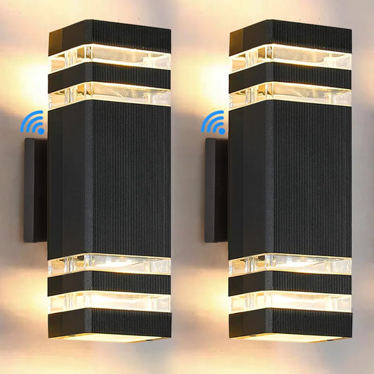 SHIMR Dusk to Dawn Outdoor Lighting 2 Pack, Outdoor Wall Sconce with GU10 Bulbs, Black Aluminum Exterior Lighting Fixtures Wall Mount, Modern Outside Lights for Garage Patio Garden, ETL Listed