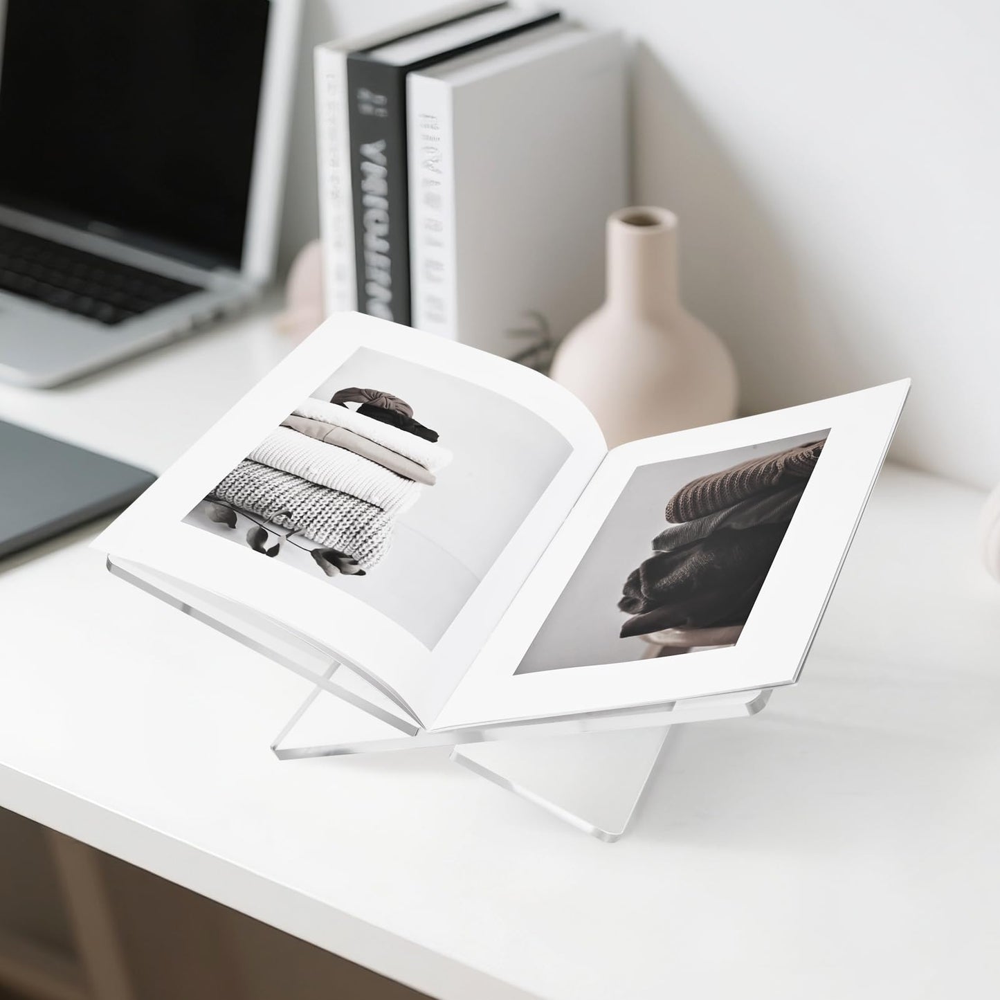 HuixinAcrli Acrylic Book Stand Holder Open Cookbook Acrylic Book Display Stand,Coffee Table Book Stand Magazines Clear Holder,Reading Stand for Open Book Magazines,Home and Table Decor(14.9''*9.4'')