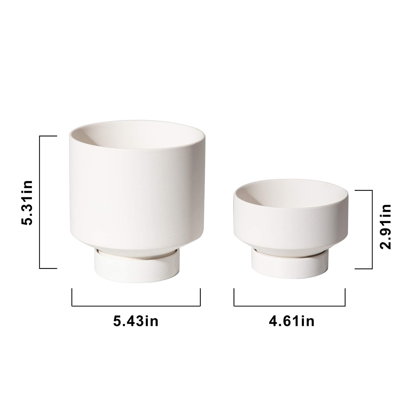 UBEE Plant Pot for Indoor Plants | 5.43 + 4.61 Inch Ceramic Flower Pot | Small Planter Pots with Drainage Hole and Saucer for Herb, Cactus and Orchid, 2 Set, White