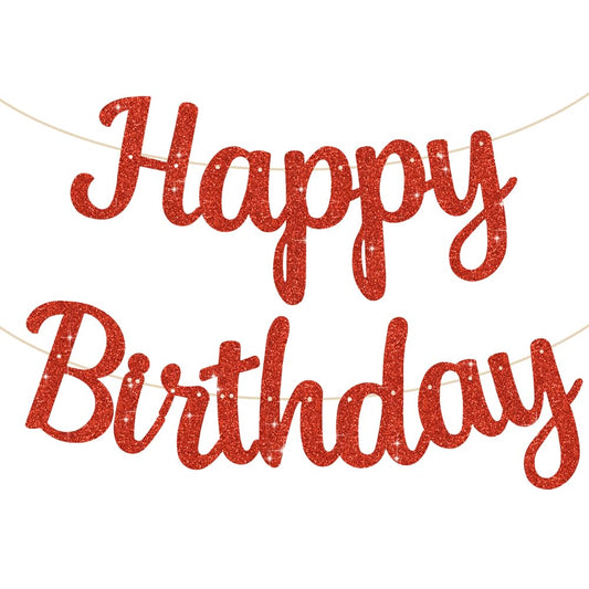 BEISHIDA Red Happy Birthday Banner - NO DIY,10Feet,Pre-Strung-Glitter Backdrop Happy Birthday Sign,Decorations for Women,Bday Party Decorations