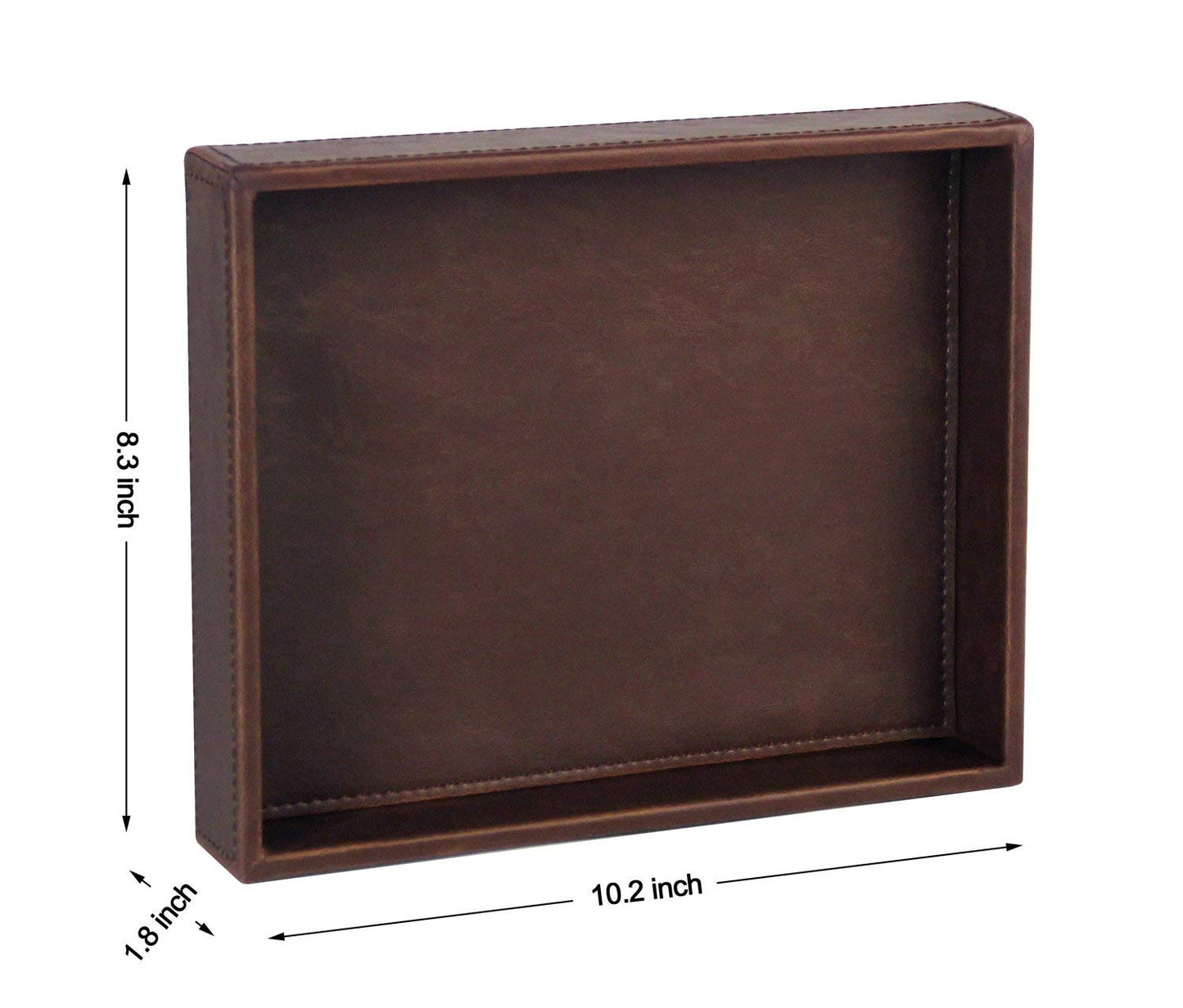 HofferRuffer Decorative Vanity Tray, Desktop Storage Organizer, Catchall Tray, Valet Tray, Nightstand or Dresser Organizer, PU Faux Leather Bathroom Tray, Brown, 10.2 x 8.4 x 1.8 inches