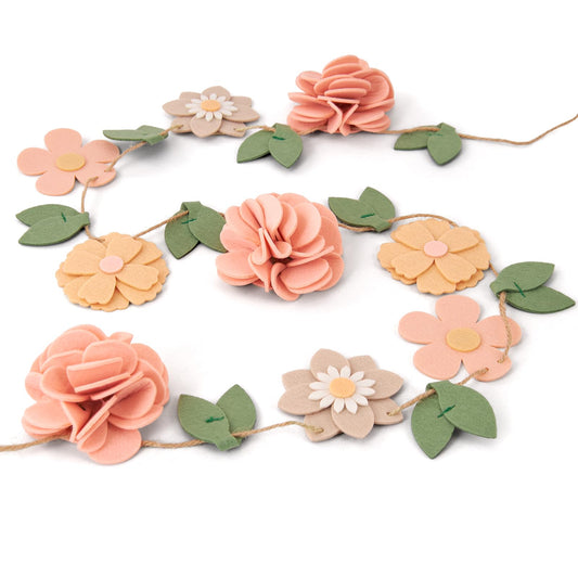 Handmade Felt Flower Garland, Flower Party Decorations, Pre-Strung Spring Garden Decorations for Girls Women Mom, Floral Birthday Party Decor