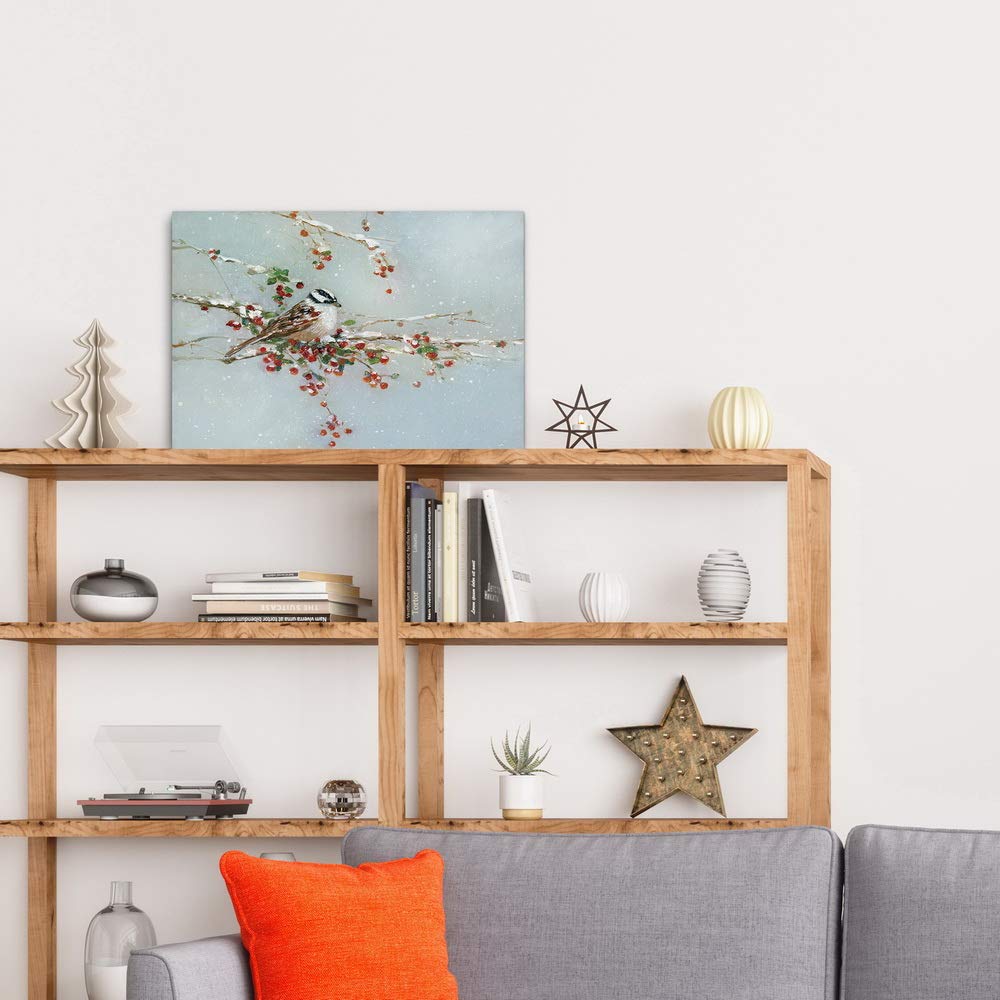 Renditions Gallery Canvas Abstract Wall Art Home Paintings & Prints Artwork Innocent Winter Woodpecker Glam Wall Hanging Snowy Modern Decorations for Bedroom Office Kitchen - 8"x12" LT20