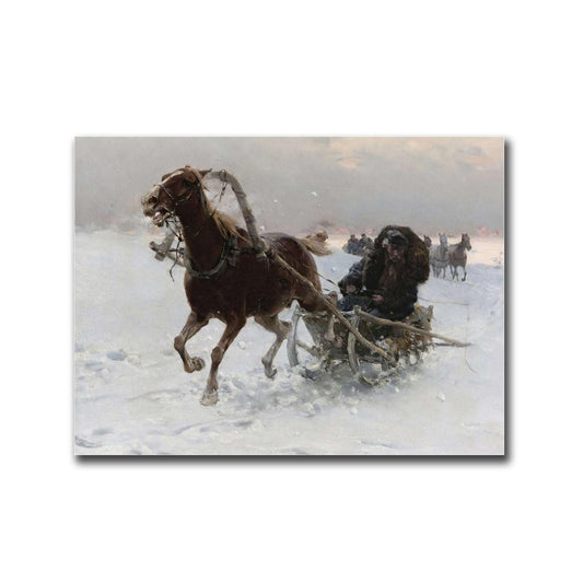 SENLYCH Canvas Painting Wall Mural Print Sleigh Ride In Snow Painting Vintage Winter Christmas Print Farmhouse Decor Kitchen and Dining Room Wall Decoration 8x12inch Without Frame