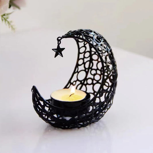 COMZPLIFE Moon Tea Light Candle Holder, Black Metal Decorative Candle Stand for Home Decor, Gift