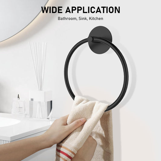 SetSail Adhesive Towel Holder for Bathroom Wall Matte Black Hand Towel Ring Stainless Steel Towel Hanger for Bathroom, Kitchen