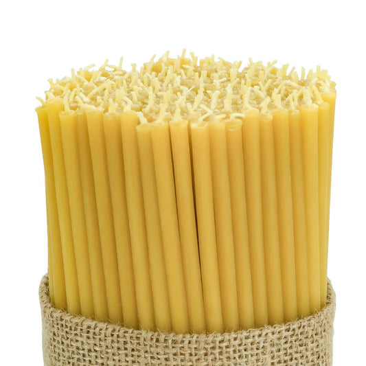 DEYBBY Beeswax Birthday Candles 100 Count Dripless and Smokeless Eco Taper Candles for Home, Dinner, Cake, Prayer, Church, Hanukkah, Christmas
