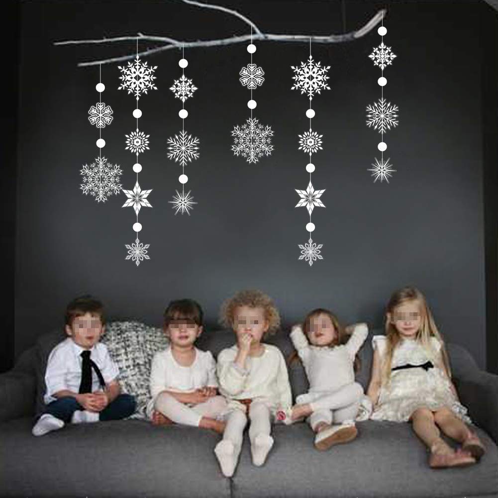 Decor365 Snowflake Garland Winter Wonderland Decorations White Snow Flake Garlands Hanging Snowflake Decorations from Ceiling Classroom Winter Decor Christmas Frozen Birthday Party Backdrop