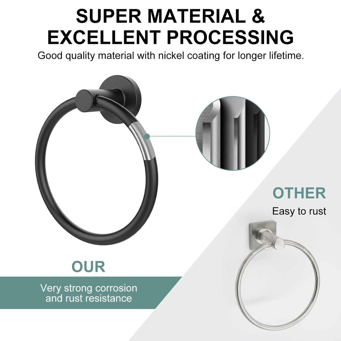 SetSail Towel Holder for Bathroom Wall Matte Black Towel Ring Stainless Steel Hand Towel Holder Heavy Duty Towel Hanger for Bath, Kitchen