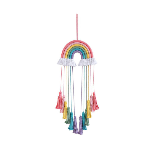 Hand-Woven Rainbow Dreamcatcher Rainbow Dreamcatcher Wall Hanging, Multicolor with Pink Tassels