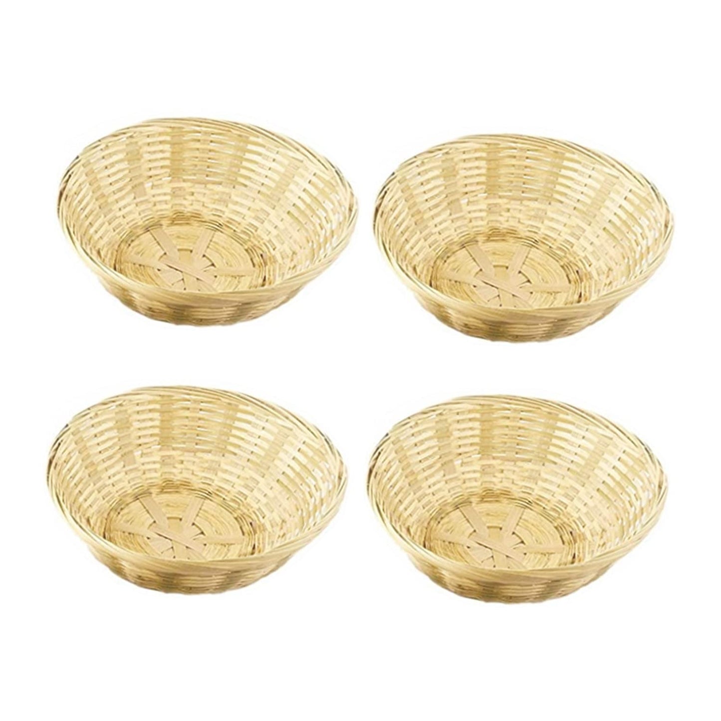 LONG XIN SERIES 4 Pcs 9 Inches Small Round Basket Storage Organizers Bamboo Handmade Basket for Kitchen Organization Stackable Storage
