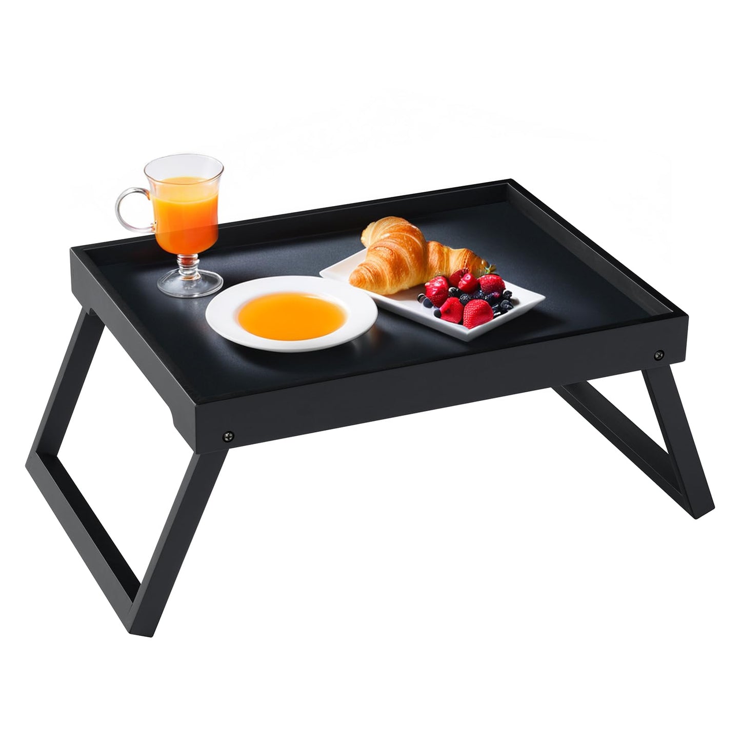 Bamboo Bed Tray Table with Folding Leg, Breakfast in Bed Tray for Eating,Kitchen Serving,Food, Sofa, Snacking or Working, Laptop Desk Dinner(1, Black)