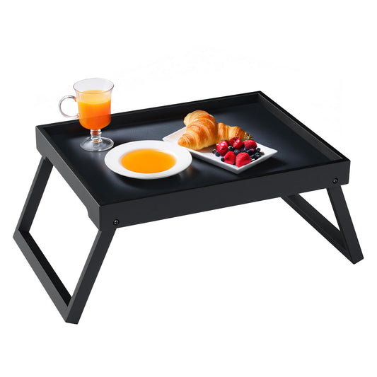 Bamboo Bed Tray Table with Folding Leg, Breakfast in Bed Tray for Eating,Kitchen Serving,Food, Sofa, Snacking or Working, Laptop Desk Dinner(1, Black)