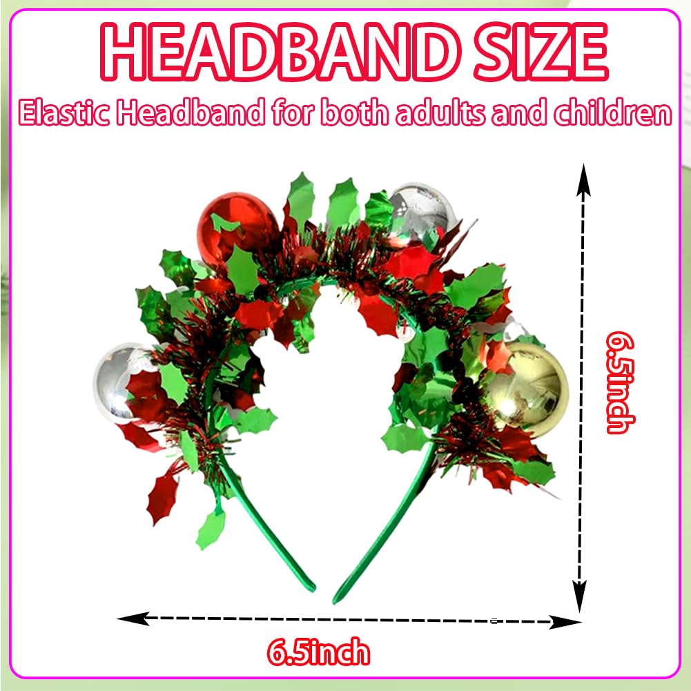 RUPOFUZA Christmas Headbands for Women Girls Glitter Tassel Headband Merry Christmas Headwear Colorful Balls Hair Bands for Festive Party Hair Accessories Holiday New Year Headpiece-1PCS