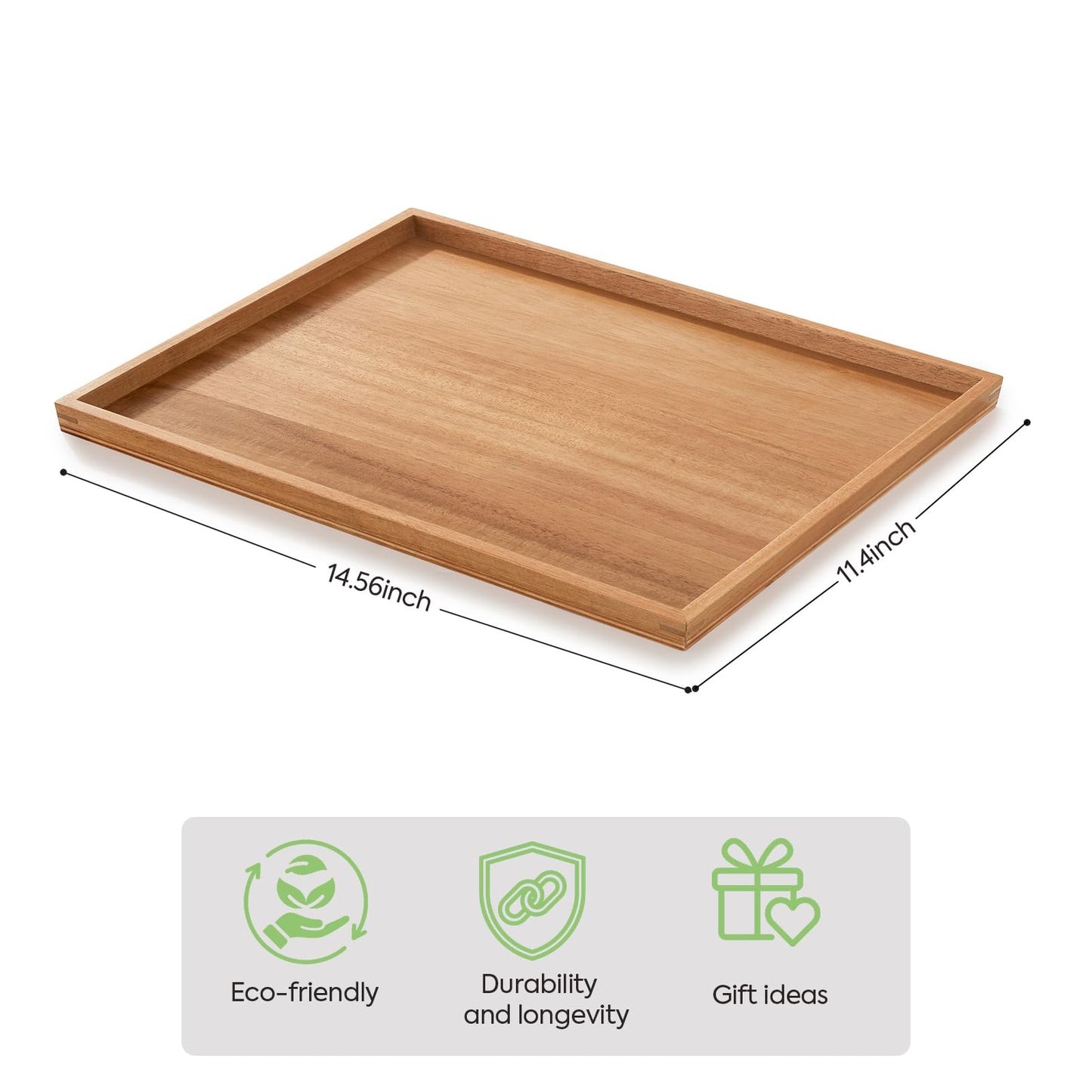 SimpleArt Acacia Wood Serving Tray: Rectangular Wooden Tray for Coffee Table,Large Serving Trays Platter for Breakfast in Bed, Dinner,Tray for Living Room Bedroom Entryway and Kitchen