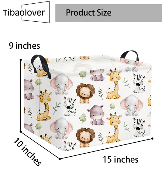 TIBAOLOVER Rectangular Kids Storage Basket Baby Storage Basket with Handles for Home Kitchen Boys and Girls Cute Toy Storage Bin Organizer Shelf Book Room Decor(Lovely Animal)