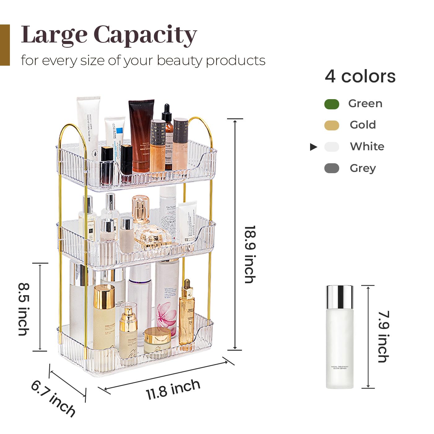 Aveniee Bathroom Counter Organizer, 3 Tier Perfume Skin Care Countertop Storage Shelf, Vanity Makeup Tray for Cosmetic Skincare Lotion,Clear
