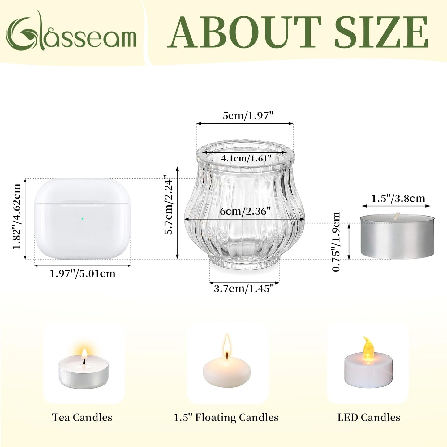 Glasseam Glass Tealight Candle Holder: 12 Pcs Ribbed Clear Votive Candle Holders Bulk for Wedding Centerpiece Christmas Table Decorations Party