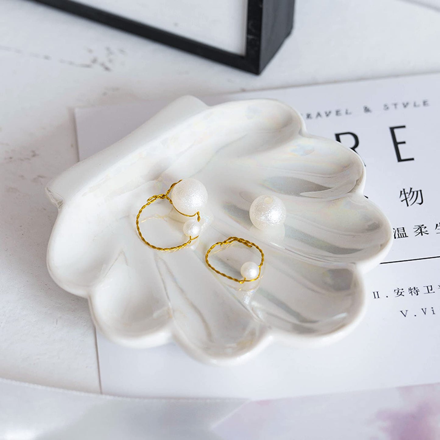 TIGERMILLION Shell Trinket Dish, Ceramic Ring Holder/Jewelry Tray, Cute Organizer Plate Vanity Decorations Accessories for Home Décor Bathroom Valentine's Christmas Birthday Mothers Day Gift for Women