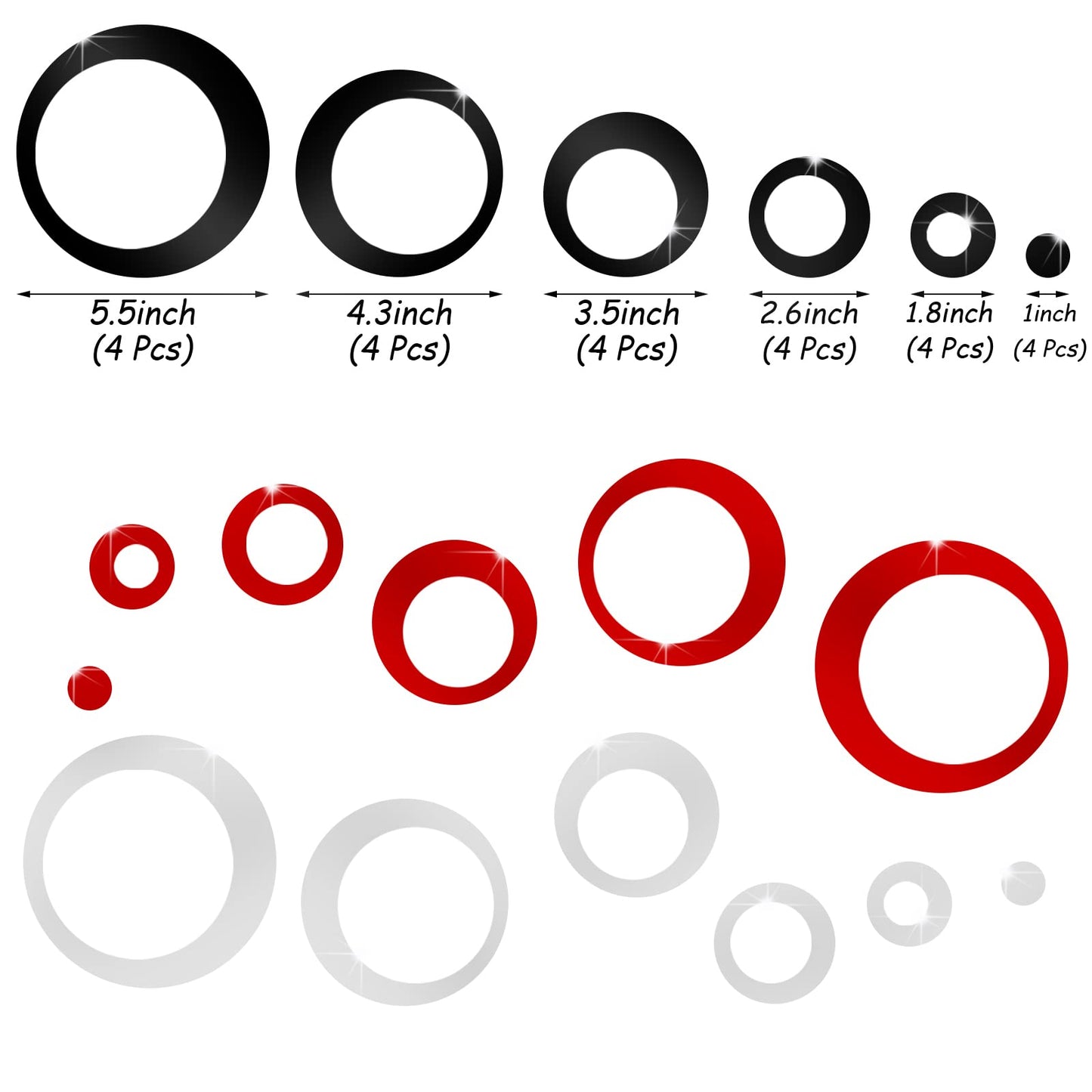 Outus 72 Pieces Wall Stickers Decor Acrylic Circle Mirror Removable Red and Black Wall Decor Round Dots Bulk DIY Red Living Room Decals Modern Art Murals for Home Bathroom Bedroom Decoration