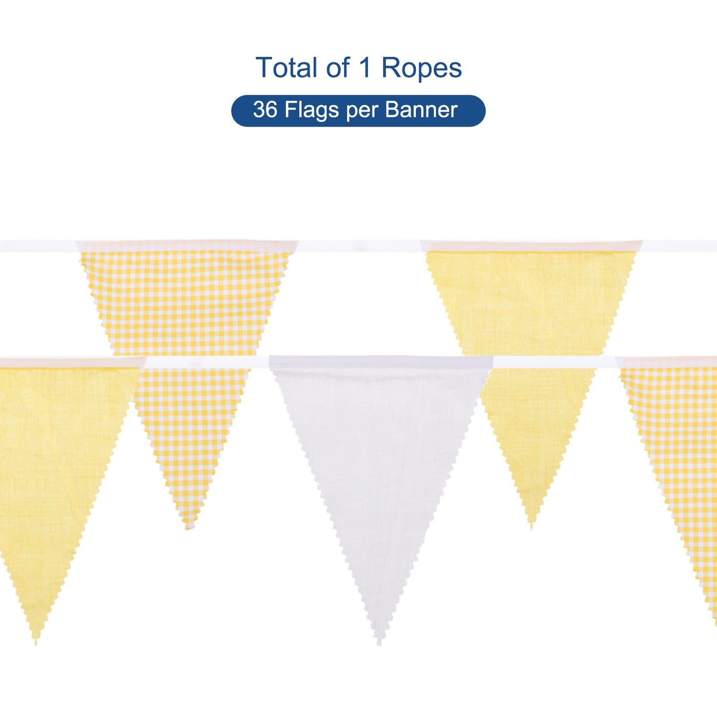 MECCANIXITY 33ft Yellow White Plaid Checkered Pennant Banner, 36 PCS Triangle Flags Fabric Bunting Banner for Birthday Wedding Outdoor Garden Decor