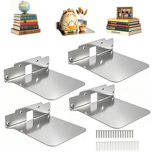 BUMOVE Invisible Floating Bookshelf - Modern Wall Mounted Metal Shelves for Office, Study Room, and Bedroom, Space-Saving Stylish Decor (4, Silver)