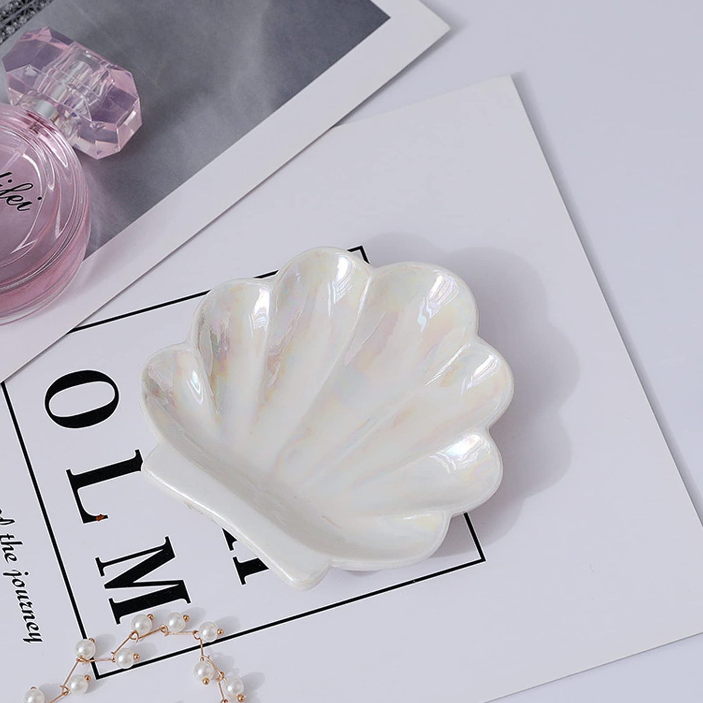 TIGERMILLION Shell Trinket Dish, Ceramic Ring Holder/Jewelry Tray, Cute Organizer Plate Vanity Decorations Accessories for Home Décor Bathroom Valentine's Christmas Birthday Mothers Day Gift for Women