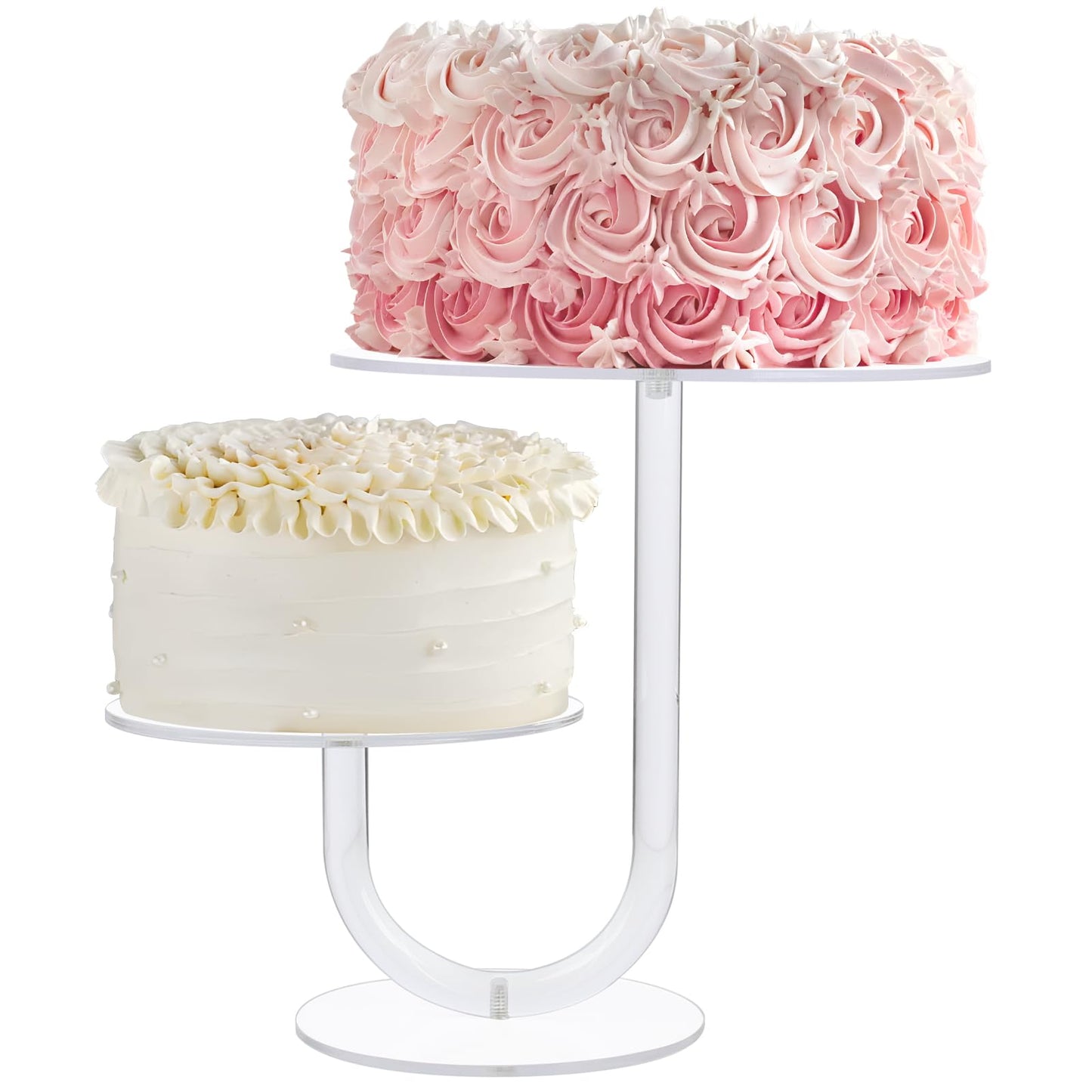 Boxalls Cake Stand 2 Tier - Stylish Clear Cake Tree Acrylic Cupcake Tower for Weddings, Birthdays, Anniversaries, Baby Showers, Parties Décor - 2 Cake Trays with 8 and 6 inch diameters