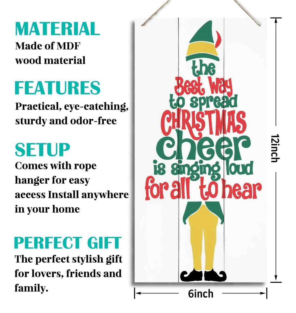 The Best Way To Spread Christmas Cheer, Winter Seasonal Wall Art Hanging Wooden Sign Merry Xmas Holiday Decorations for Home Outside Indoor