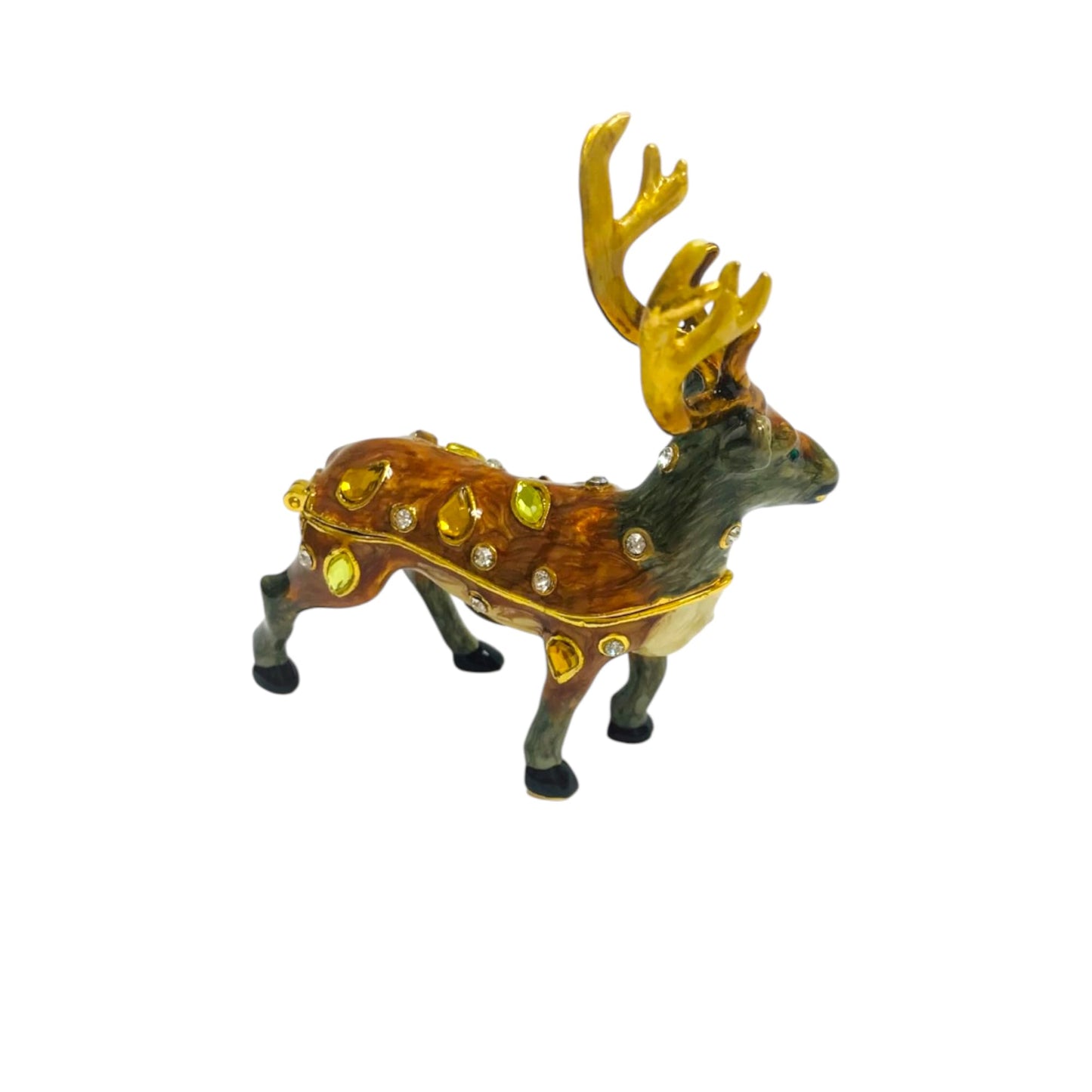 Cristiani Collezione Hand Crafted 14k Gold Plated Peweter Decorative Reindeer Figurine with Crystal Accents, Holiday Home Decor, ideal for Small Jewelry, Kids First Tooth