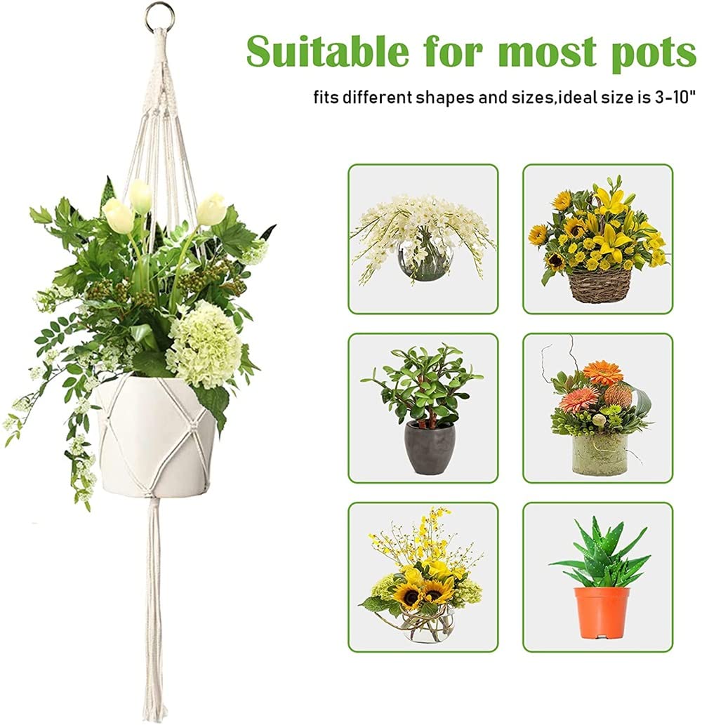 AroudightElive Plant Holder Basket Handmade Macrame Plant Hanger Flower Pot for wall Decoration countyard Garden Knotted Lifting(23)