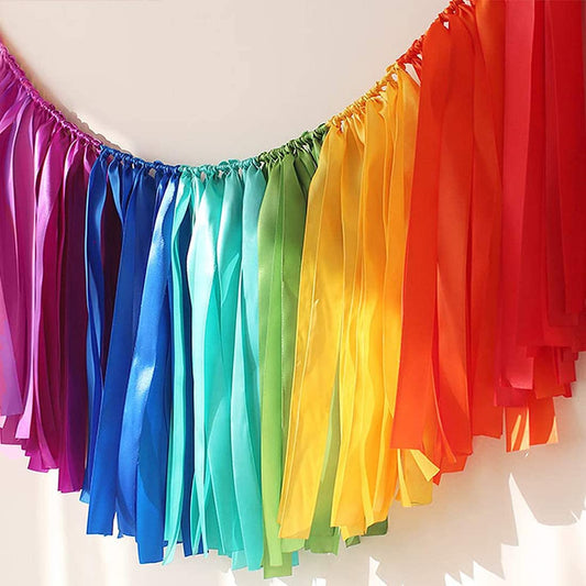PANTIPINKY Handmade Party Garland Hanging Decorations Preassembled Colorful Ribbon Tassel Garland Fabric Shabby Chic Banner for Wedding Bachelorette Baby Shower Birthday 40 Inches(L) X 14 Inches(H)