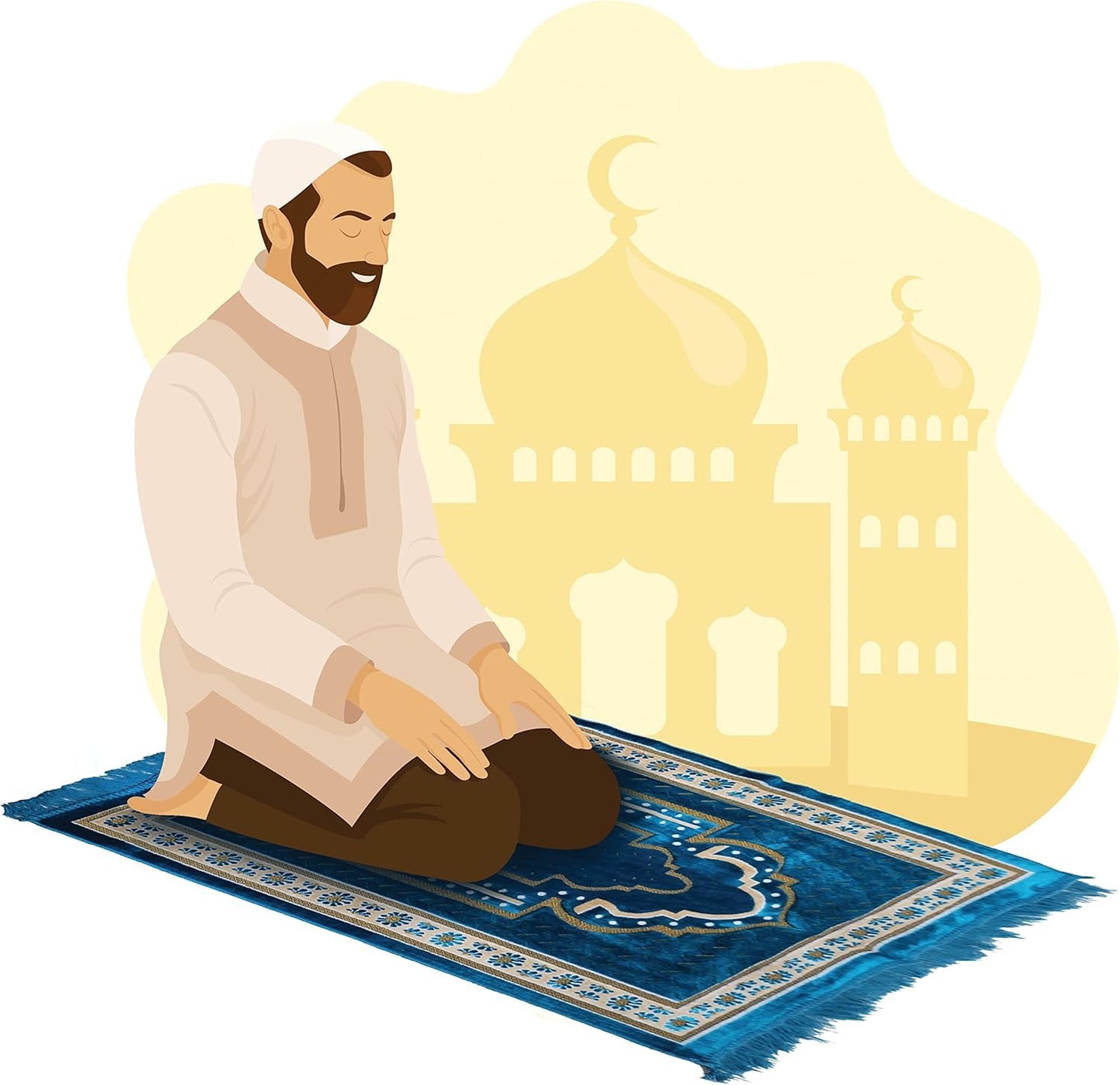 TB Muslim Prayer Rug Islamic, Soft Velvet Mat Ramadan Gift, with Prayer Bead Unique Decoration Gilded Gold-Like Embroidered for Women Man Kids Meditation Turkish African (Blue)
