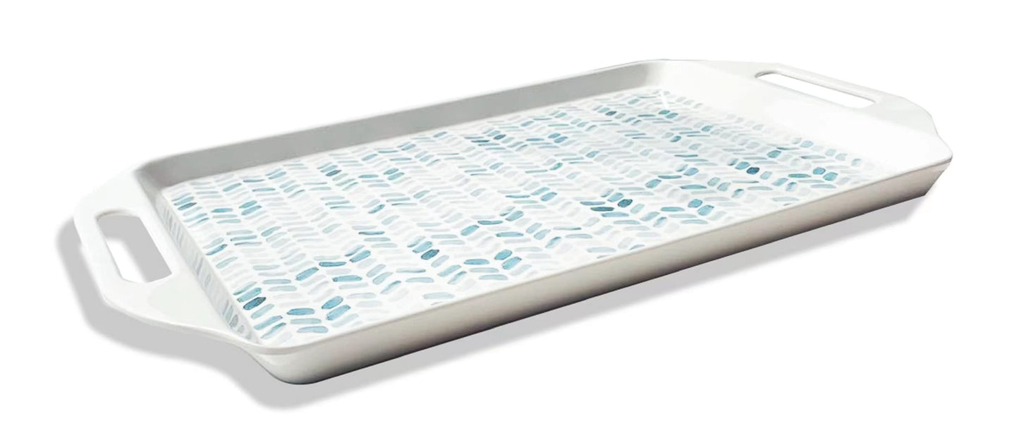Bowla Melamine Rectangular Serving Tray with Handles (Whiteplants, Rectangular 17X9)