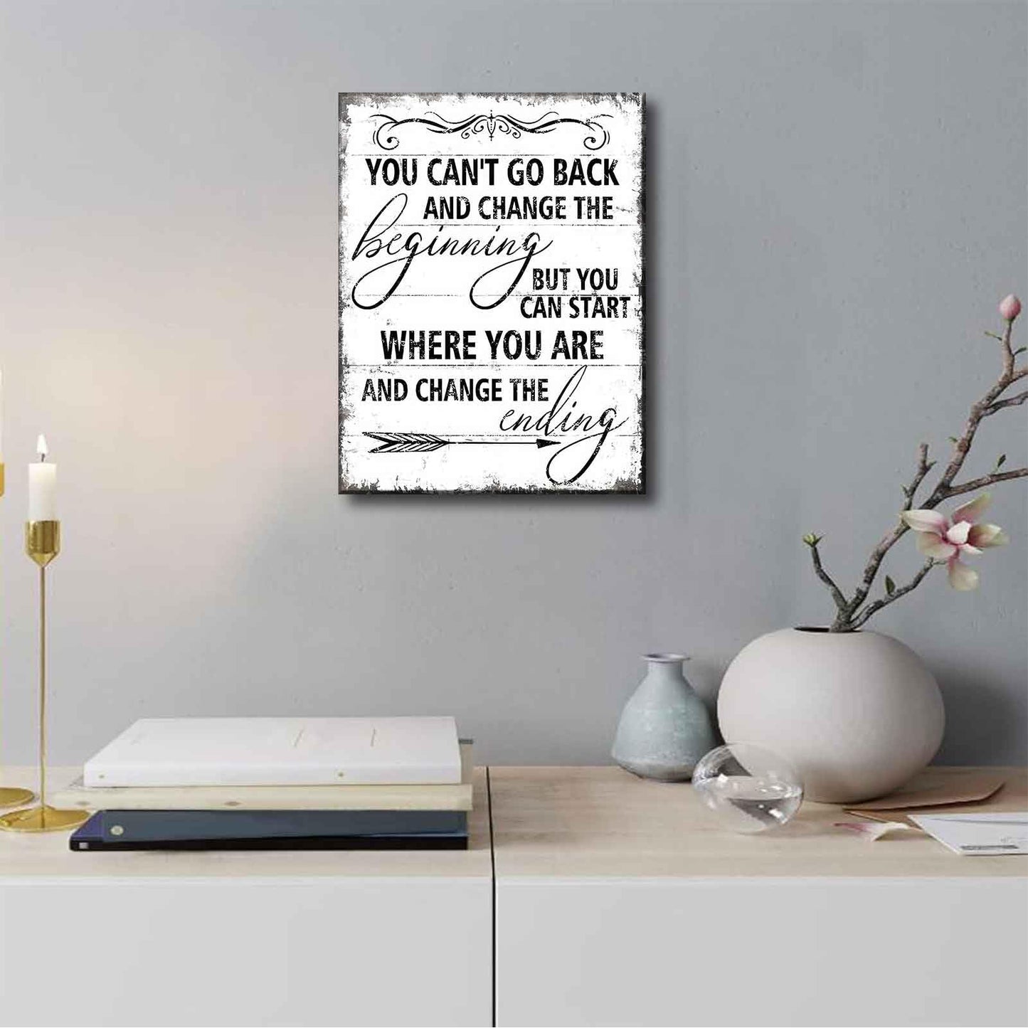 Inspirational Canvas Wall Art You Can't Go Back and Change The Beginning painting Decor Pictures Motivational Positive Quotes Posters Prints for Bedroom Office Living Room Home Decoration