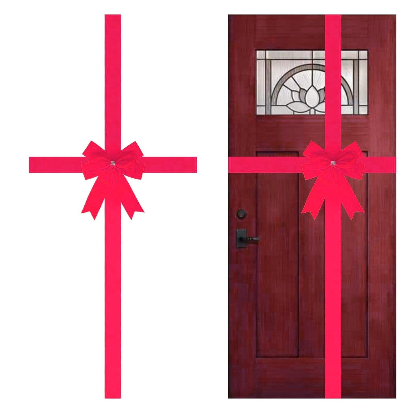 Meseey Large Christmas Hot Pink Velvet Door Ribbon Bows Gate Cabinet Wreath Bow Festival Wrapping Decorations for Christmas Tree Fireplace Home Front Door Party Supplies(Hot Pink Velvet)