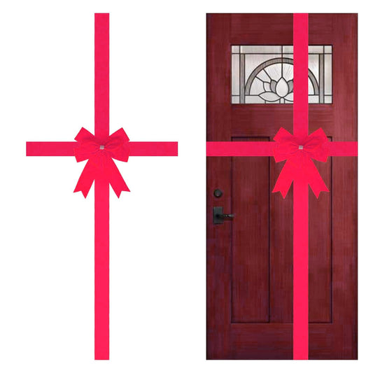 Meseey Large Christmas Hot Pink Velvet Door Ribbon Bows Gate Cabinet Wreath Bow Festival Wrapping Decorations for Christmas Tree Fireplace Home Front Door Party Supplies(Hot Pink Velvet)