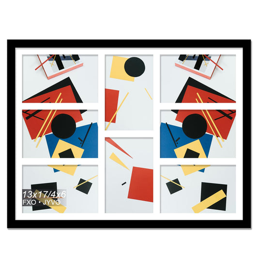 Fxojyvo 4x6 Picture Frame Collage, Display 8 4x6 Picture Collage or 13x17 Photo Only Without Mat, Light Weight and High Transparent Frame for Wall - 1 Pack/Black/8-Openings